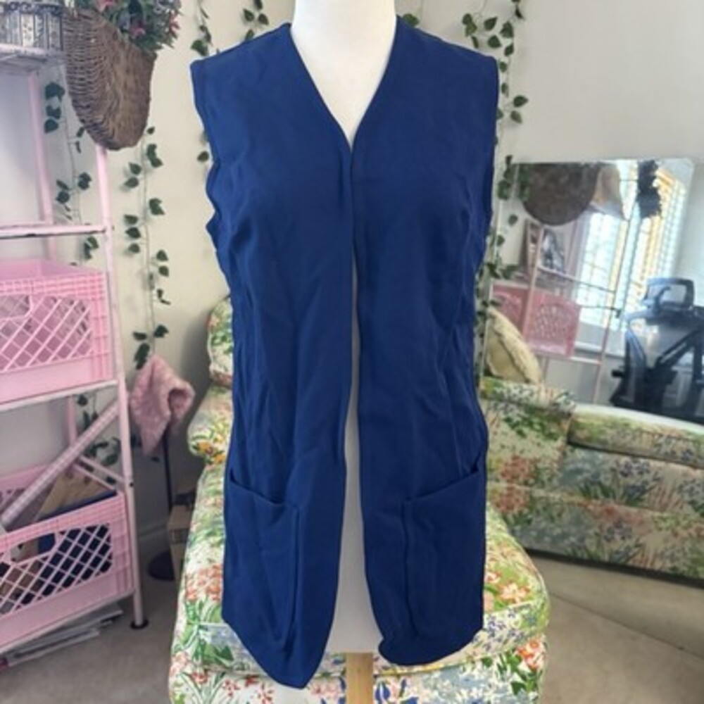 Vintage Bradley Navy Blue Sleeveless Open Front Vest | Pockets S/M *READ DESC*